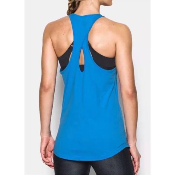Under Armour Microthread Tank Top electric peacock blue racerback keyhole - Picture 1 of 5